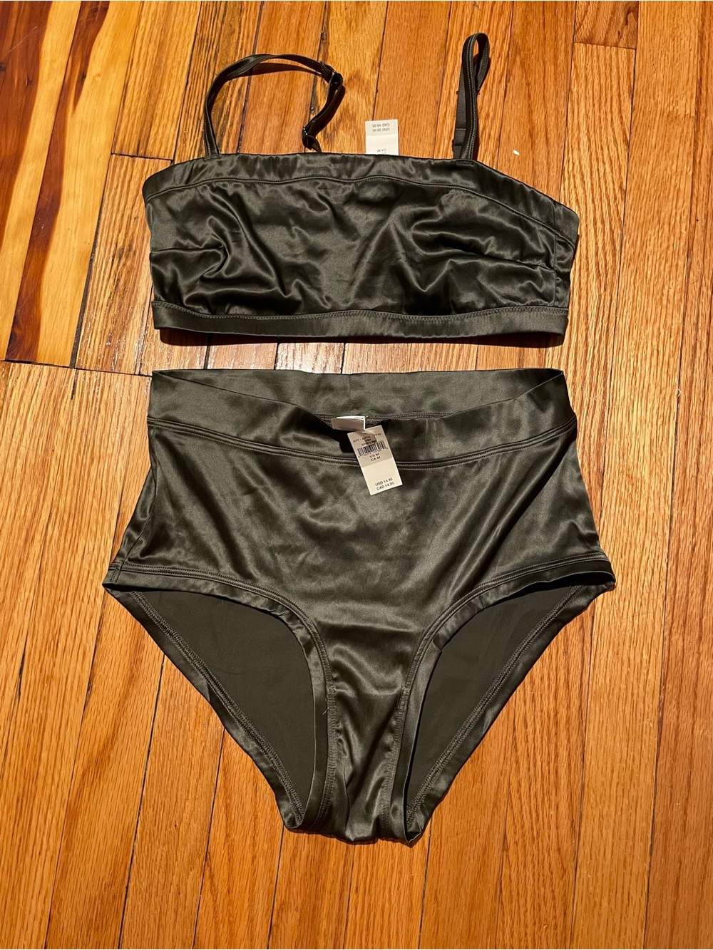 Aerie High-Waist Satin Set in Dark Olive